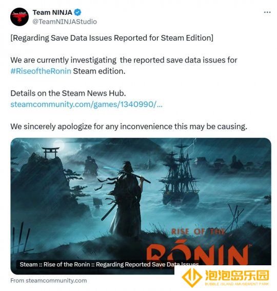《浪人崛起》Steam版丢存档 忍者组确认正在调查中